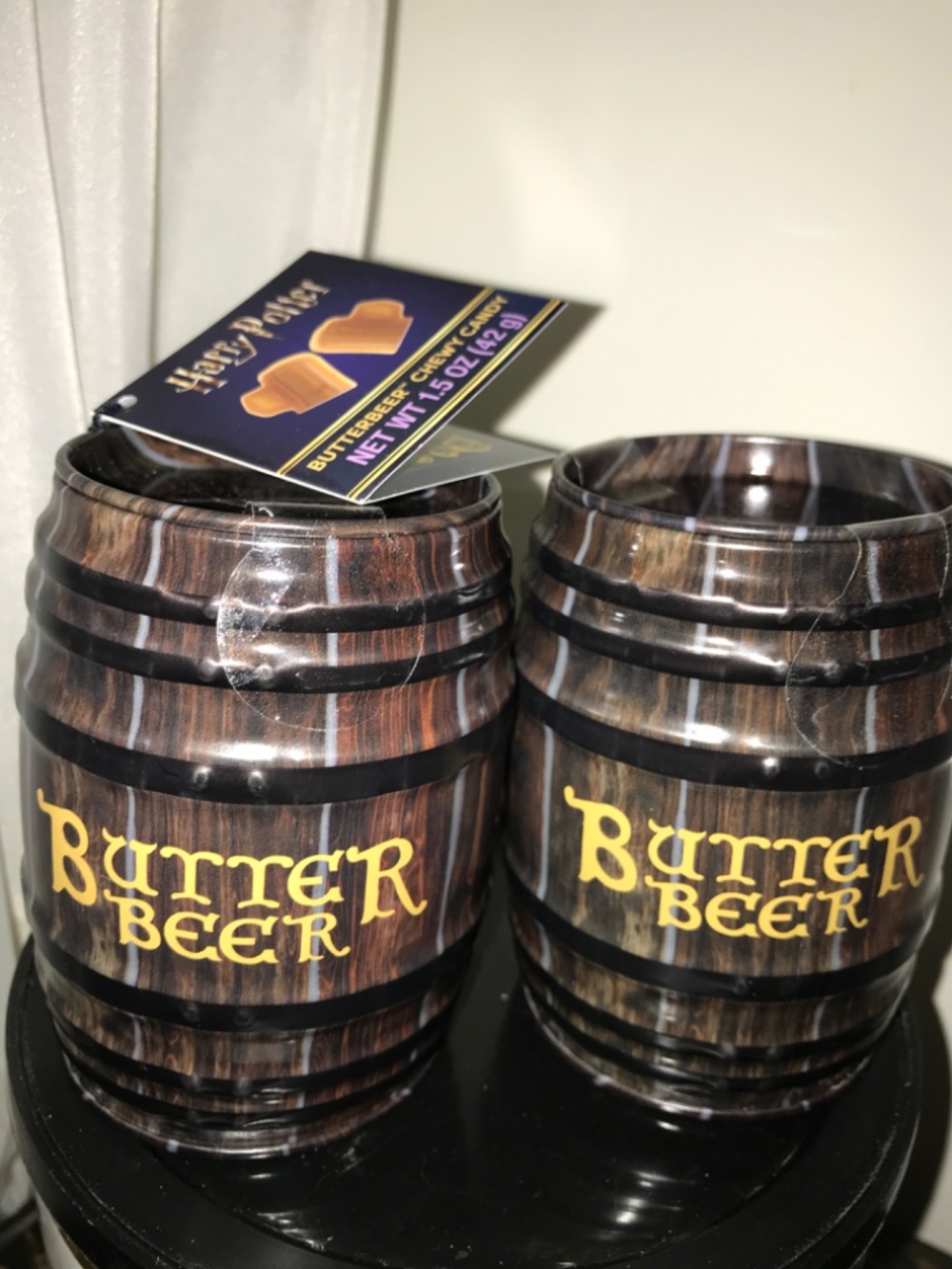 2 Novelty JellyBelly Harry Potter ButterBeer  Chewy Candy Tin Barrel 1.5 Oz ea